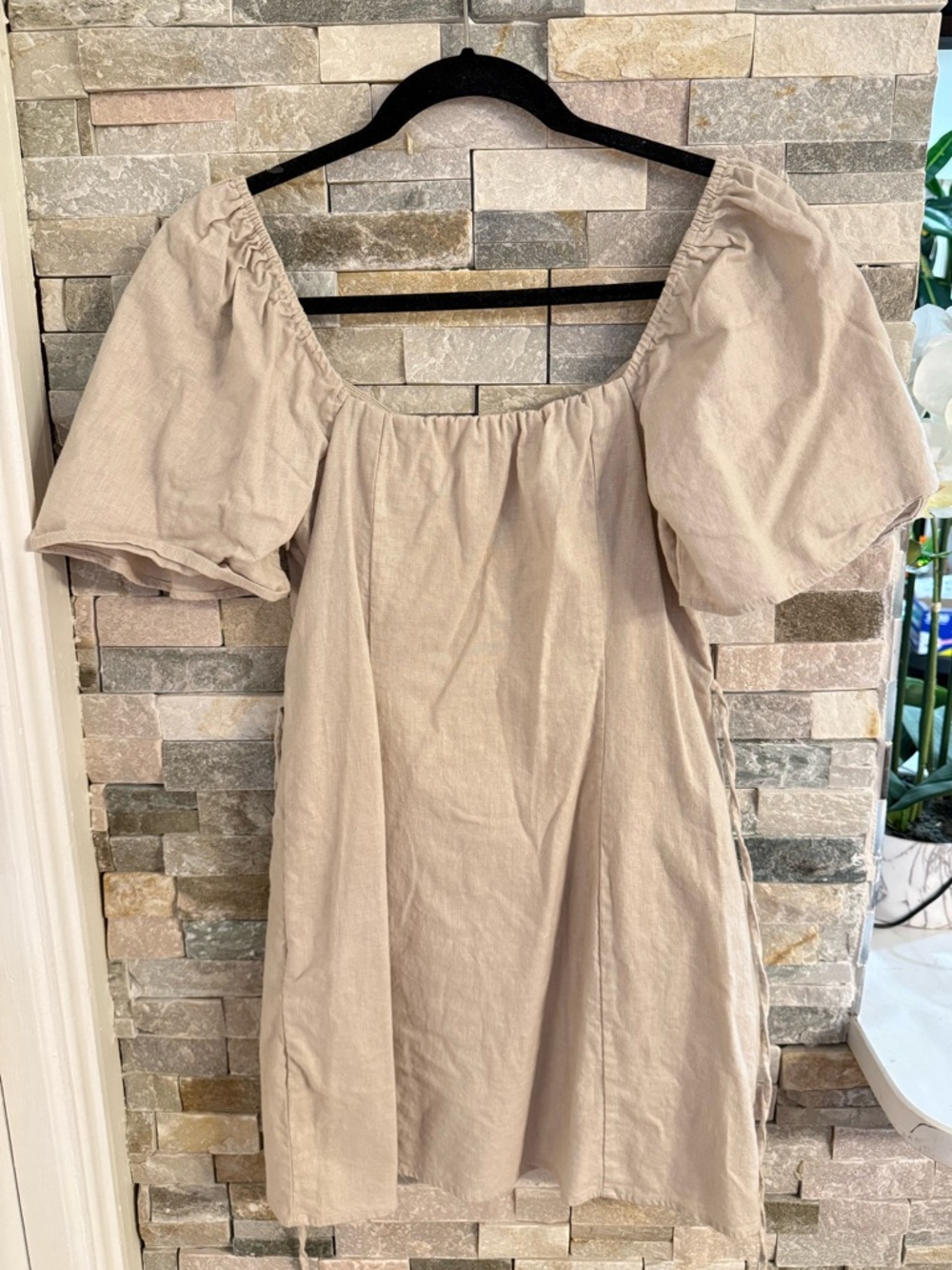 Abercrombie & Fitch Linen Blend Button Front Puff Sleeve Mini Dress - Picture 9 of 10